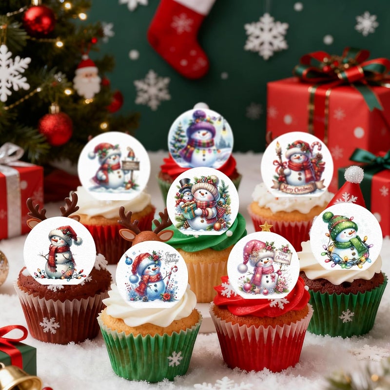 Fyeoxle 36PCS Edible Snowman Cupcake Toppers Wafer Paper Winter Snowman Cupcake Picks for Holiday Theme Christmas Party Baby Shower Birthday Supplies - Image 3